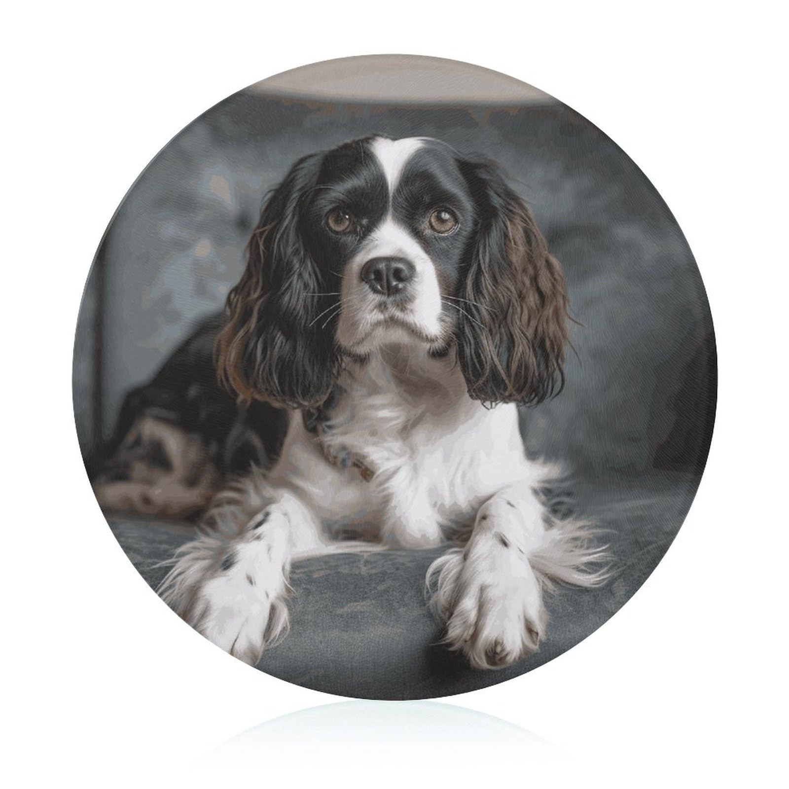 Spaniel On The Sofa - Tabla de cortar redonda fácil de limpiar, tablas de cortar para cocina de tamaño grande 7.9, tablas de cortar esenciales de cocina convenientes para carne y verduras