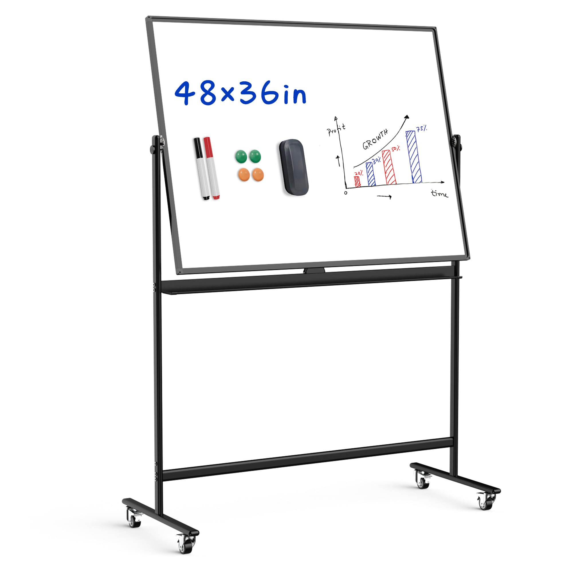 olling Whiteboard/w Height Adjustable, Mifuro 48 x 36 Large Portable Dry Erase Board with Stand and Wheels for Office,Classroom &School, Black