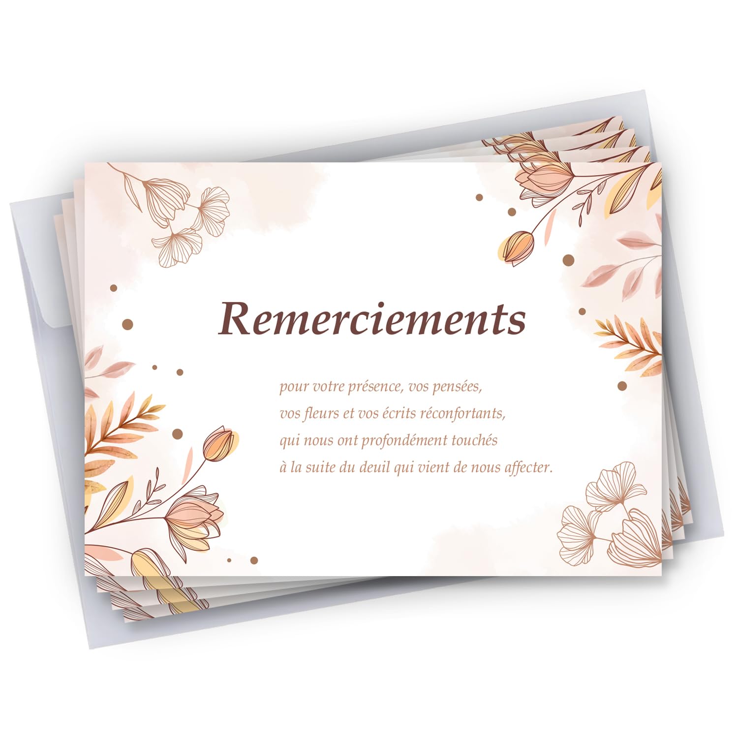 Lot de 50 Cartes de remerciements décès condoléances + 50 Enveloppes autocollantes • Visuel Simple • Format 10x15 cm • Cadeau Parfait