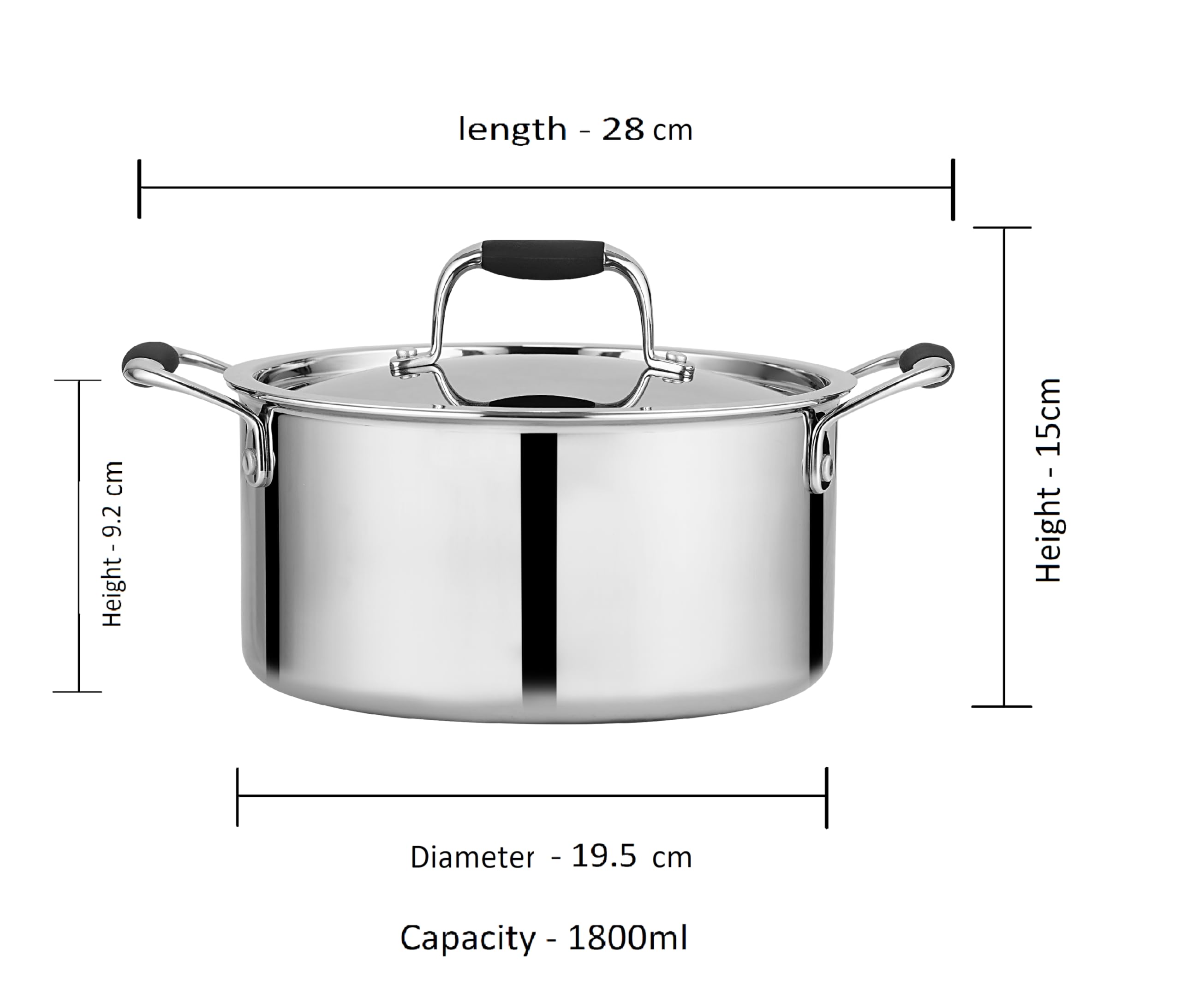 Chakmak Trio 18cm Triply Stewpan with Steel Lid | Stainless Steel | 1.8 Litre | Induction and Gas Stove Compatible | Silver Color | 5 Years Warranty 1