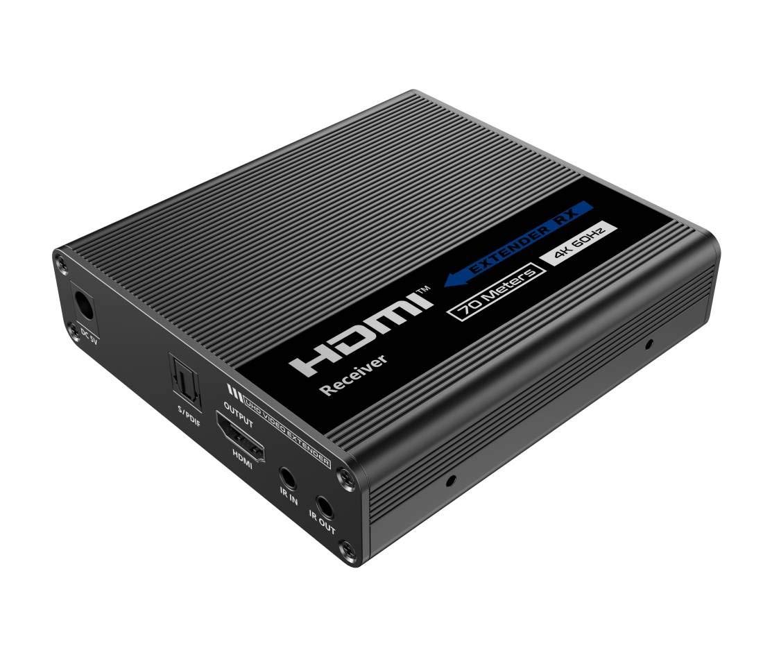 PremiumCord Extender HDMI 4K su 70m Tramite Cavo Patch Cat6 / Cat6A / Cat7, trasmettitore e Ricevitore IR, HDMI 2.0, Arc, risoluzione Video Ultra HD 4K @ 60Hz
