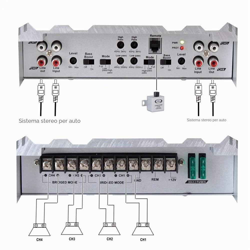 Lanzar VIBE432 - Amplificatore per auto Mosfet a 4 canali da 4000 W, serie Vibe