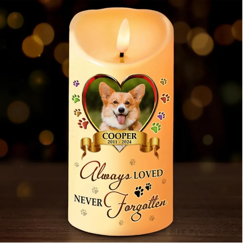 Personalized Photo Pet Memorial Flameless Candle, LED Candle Pet Sympathy Gifts for Loss of Dog Cat, Remembrance Pet Christmas Gifts, Bereavement Candle for Pet Owner Loss of Pet