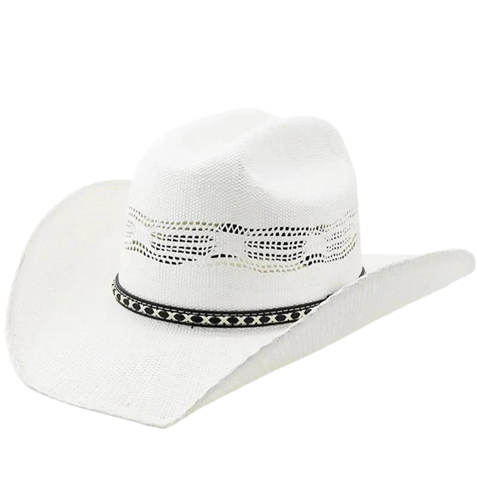 LCUVIMPEX Bucket Hats， Women's Straw Cowboy Hat Wide Brim Raffia Band Multicolor Size M(White)