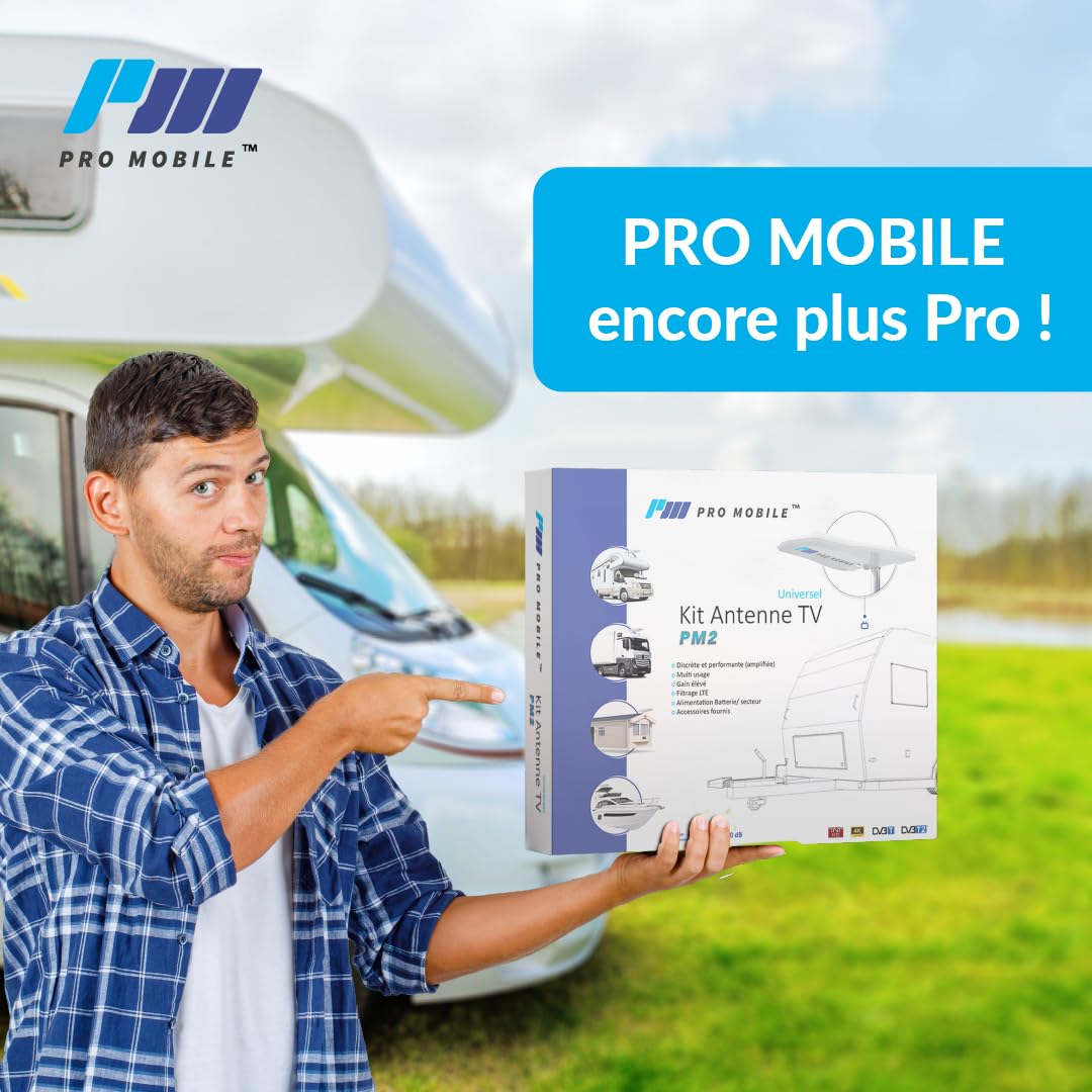 Pro Mobile - PM2 - Antenne TV pour Caravane, avec Amplificateur 20dB. Antenne TV Caravane et Véhicules de Loisirs. Installation Facile/clé en Main - Alimentation 12 ou 24Vdc ou Secteur 230Vac