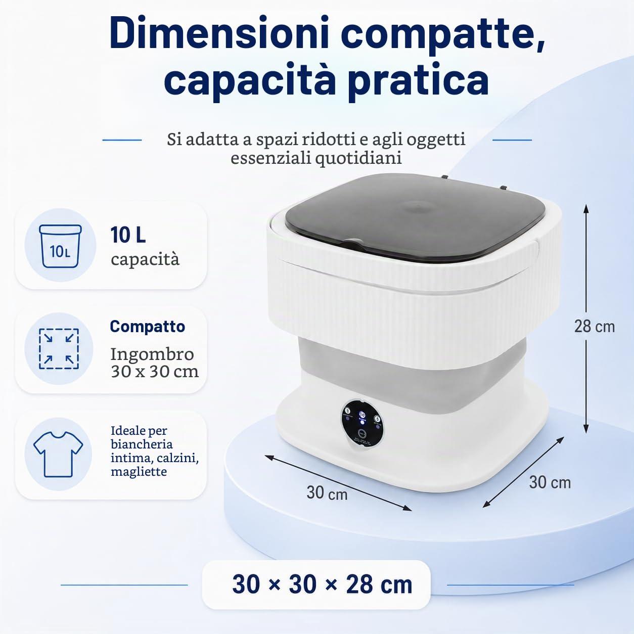 Mini lavatrice pieghevole, lavatrice portatile da 10 l, con cestello centrifuga, piccola lavatrice elettrica con 3 modalità di pulizia per campeggio, camper e dormitorio, semiautomatica