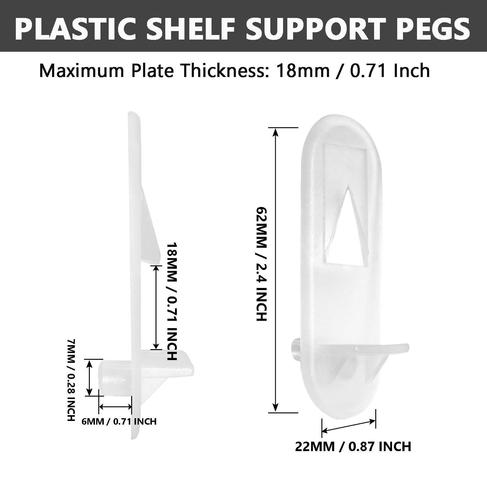 Cjueiom 30PCS Plastic Shelf Support Pegs Fit 7mm Hole & 18mm Thick Shelf, Self-Locking Bracket Clips White Cabinet Shelf Pins - Image 2
