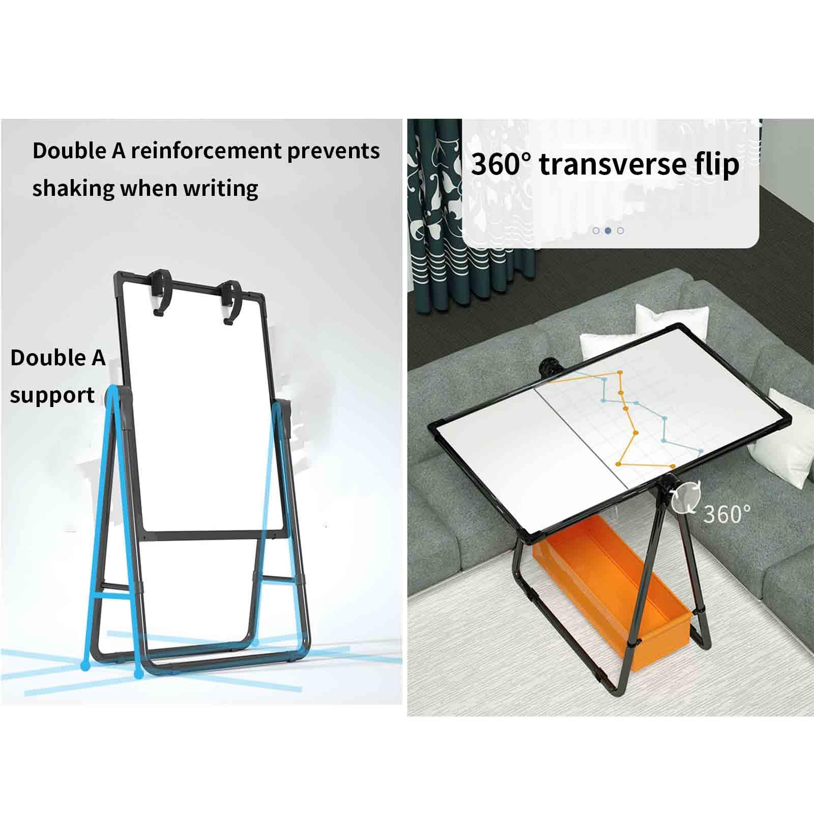 Pizarra Blanca Magnetica Pizarras Blancas De Rotulador Magnética Whiteboard Rotulador Borrable White Board Con Soporte Plegable Fuerza Magnética Escuela De Oficina En Casa (Black,57x77cm)