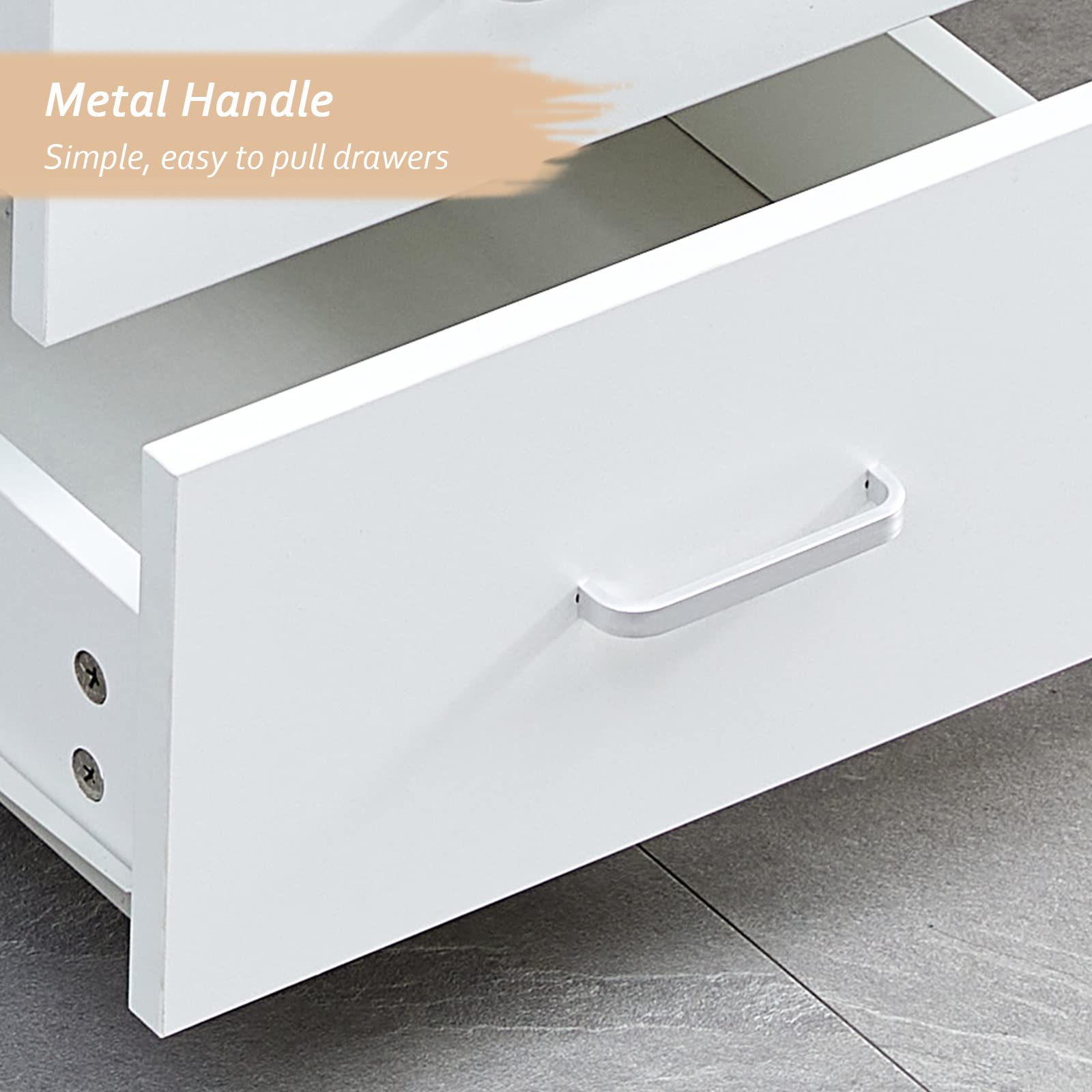 LEMROE Armadietto mobile a 3 cassetti con serratura e ruote in legno stile industriale per ufficio domestico (bianco, 3 cassetti)