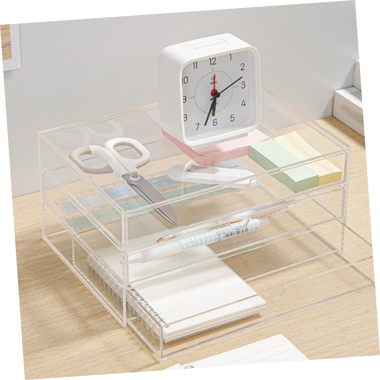 Organizador de Escritorio Transparente Acrílico Resistente para Almacenaje de Cosméticos Joyería y Papelería Caja de Mesa Compacta y Fácil de Limpiar