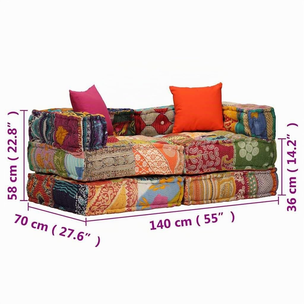 vidaXL Pouf Modulare 2 Posti Tessuto Patchwork Divanetto Sofà Divano Salone