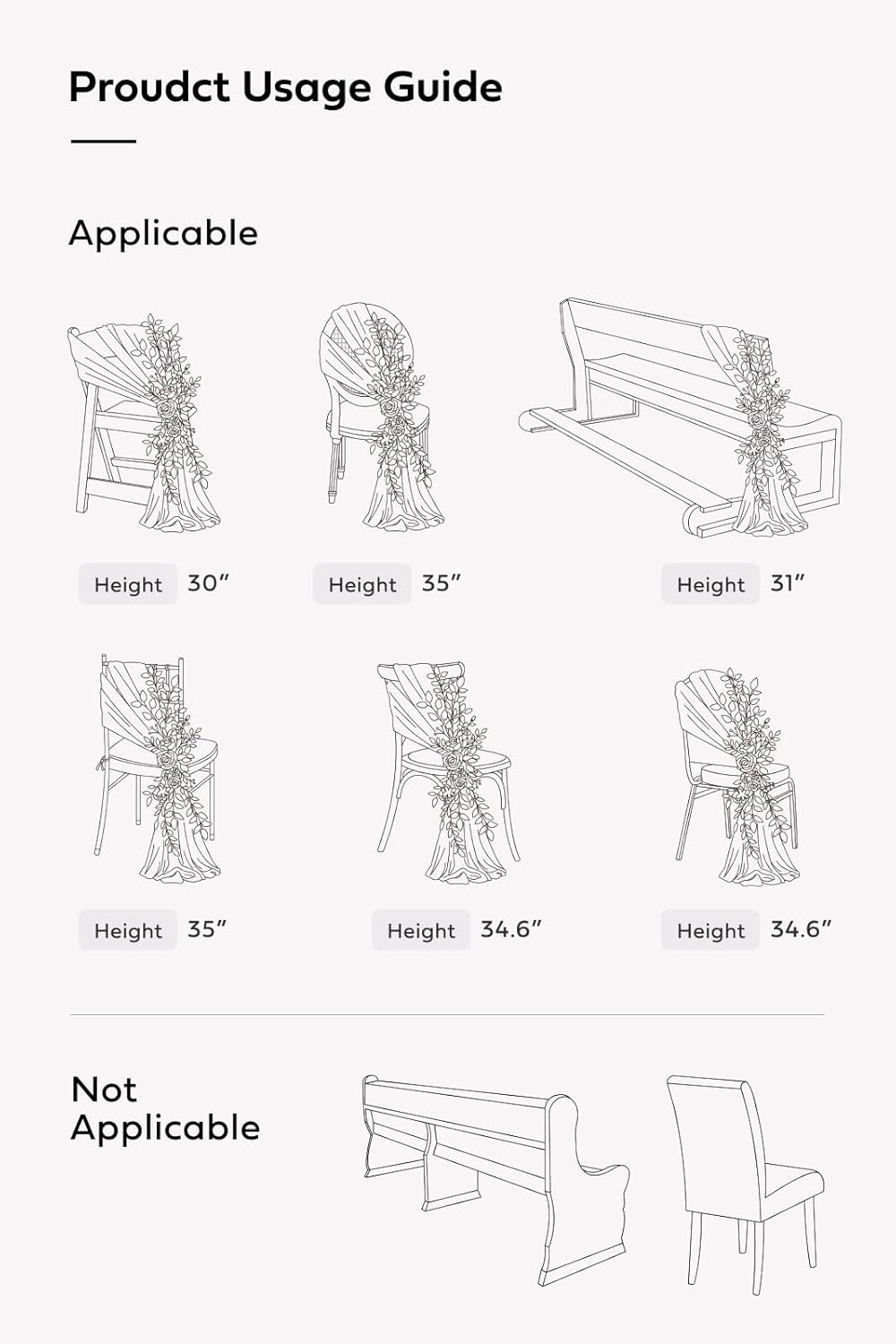Ling's moment 8 Wedding Chair Decorations Aisle Pew Church Artificial Flowers Greenery Swag White Sage Green Bench Ceremony Reception Floral Faux Backdrop Rose Arrangements Party Outdoor Decorations