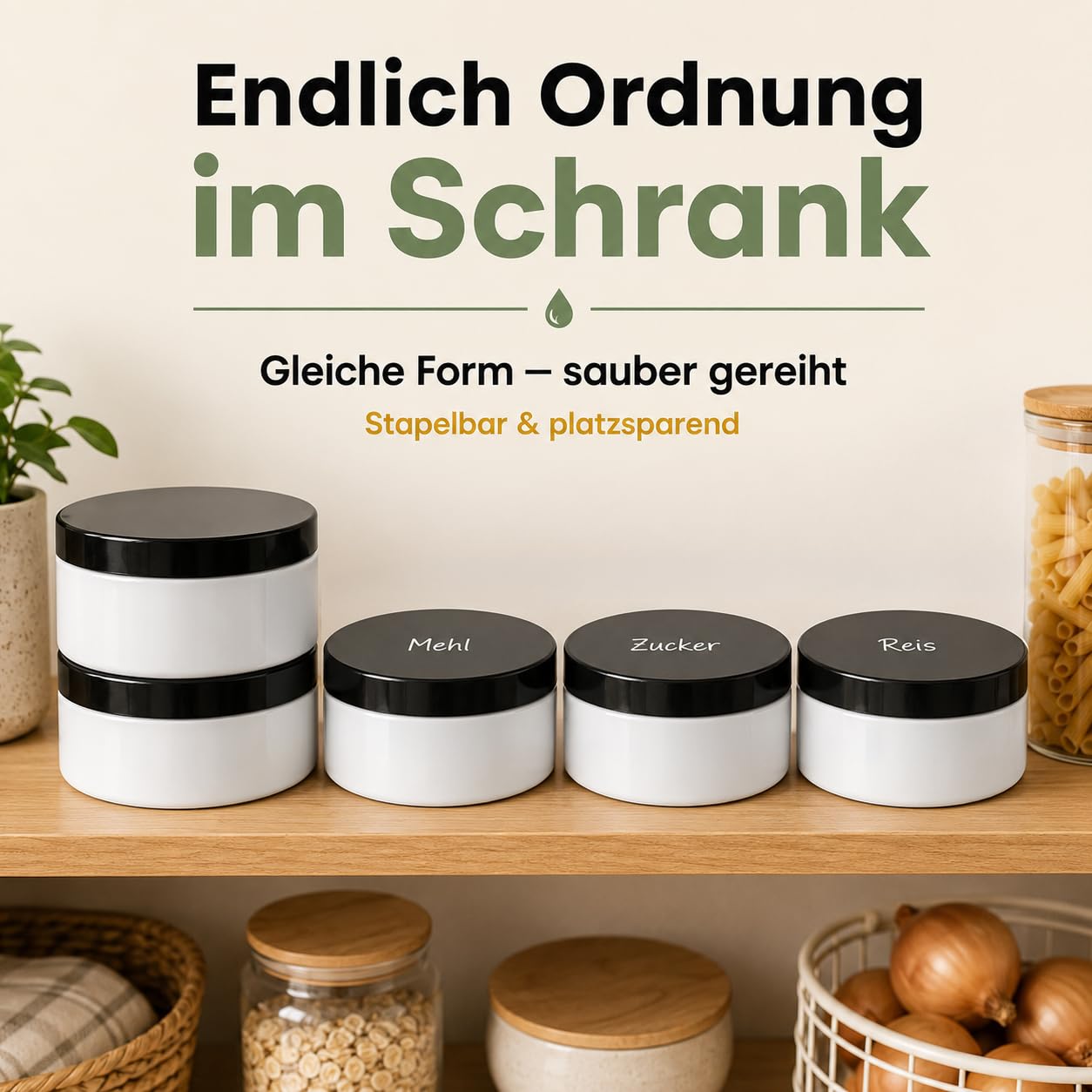 POSH Vorratsdose 50x300ml Luftdicht - kleine Aufbewahrungsdose aus Lebensmittelechtem PET mit Schraubdeckel - weiße Plastikdosen mit Deckel für Gewürze Kräuter Nüsse - runde mini Kunststoffdose