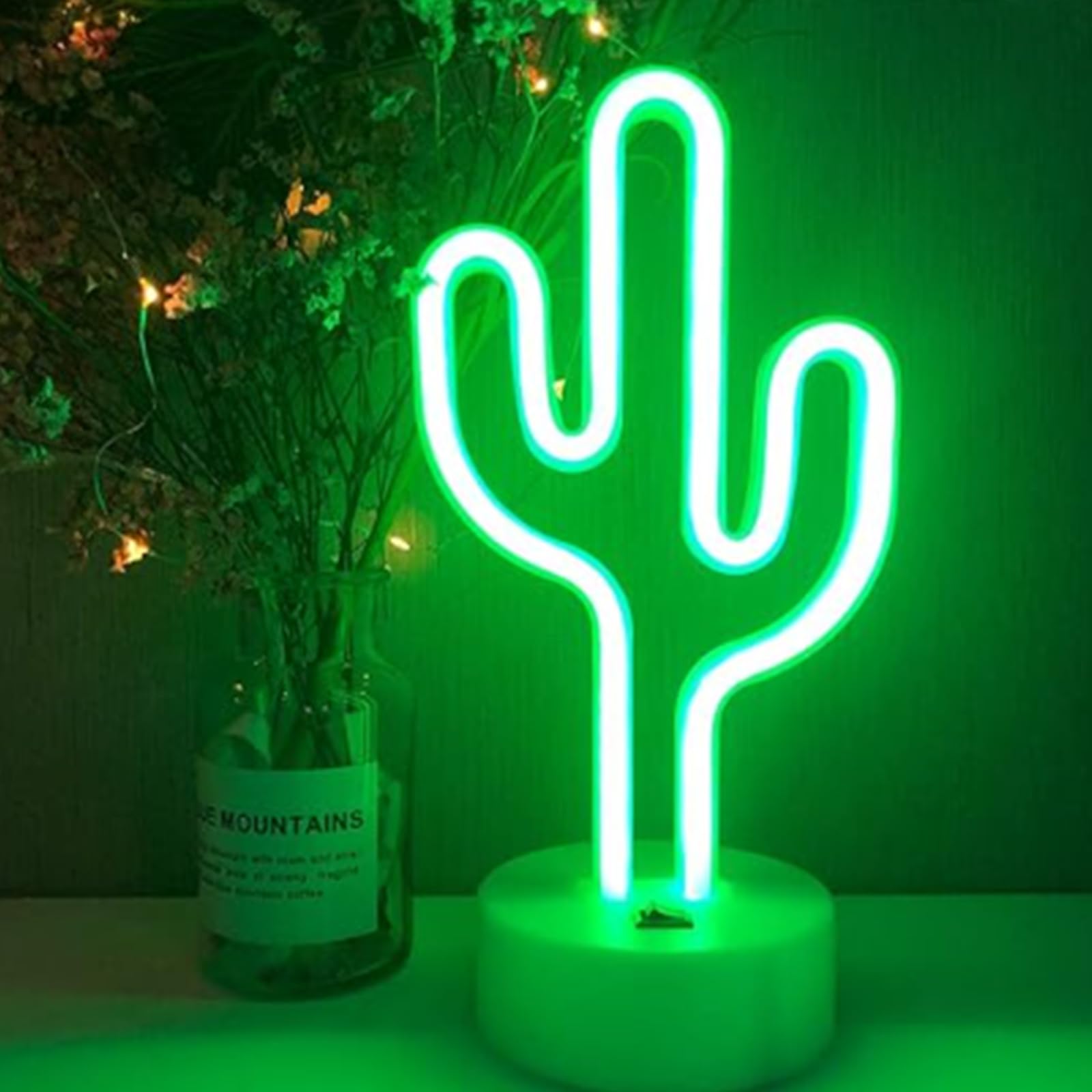 RevpoltIQ Green Cactus Neon Sign Cactus LED Neon Light USB Charging/Battery Neon Sign Cactus Lamp with Base, for Bedroom, Game Room, Bar, Party, Kids, Valentine's Gift, Christmas (Cactus)