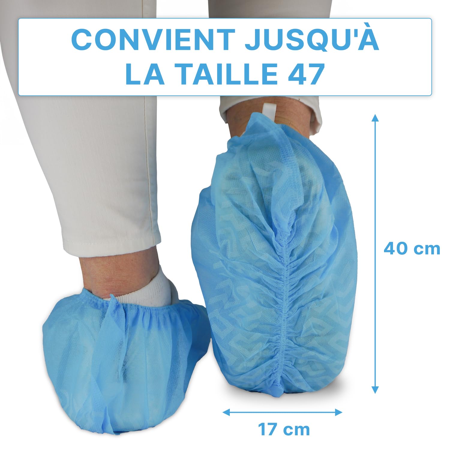 1000 ARNOMED PP couvre-chaussures jetables, couvre-chaussures bleus avec semelle antidérapante, couvre-chaussures antidérapant, couvre-chaussures jusqu'à la taille 47, dimensions : 17x40cm
