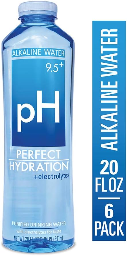 Perfect Hydration Alkaline Water, 9.5+ pH (20 Fl. Oz (Pack of 6)) | Ultra Purified, Electrolyte Enhanced Drinking Water