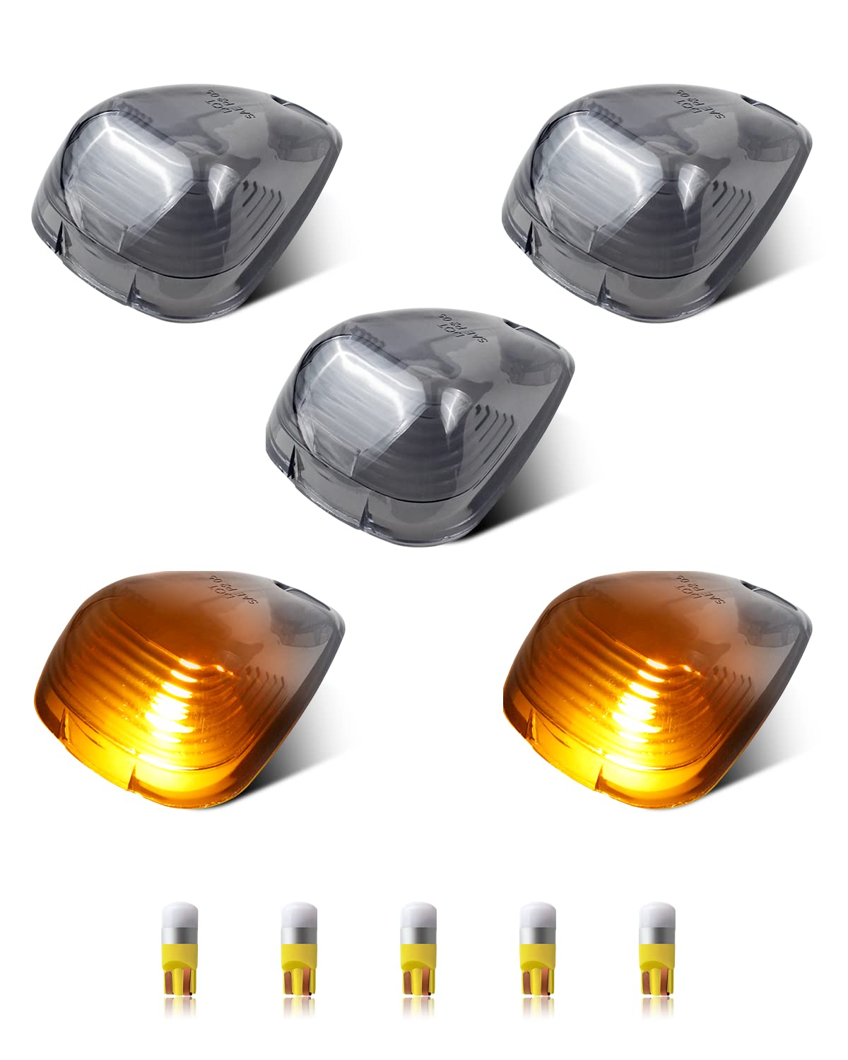 RUXIFEY Smoked Cab Roof Marker Lights w/5pcs LED Lights Running Cab Light Lens Compatible with 1999-2007 2011-2016 Ford F250 F350 F450 Super Duty 1999-2007 2011-2015 F-550 Super Duty