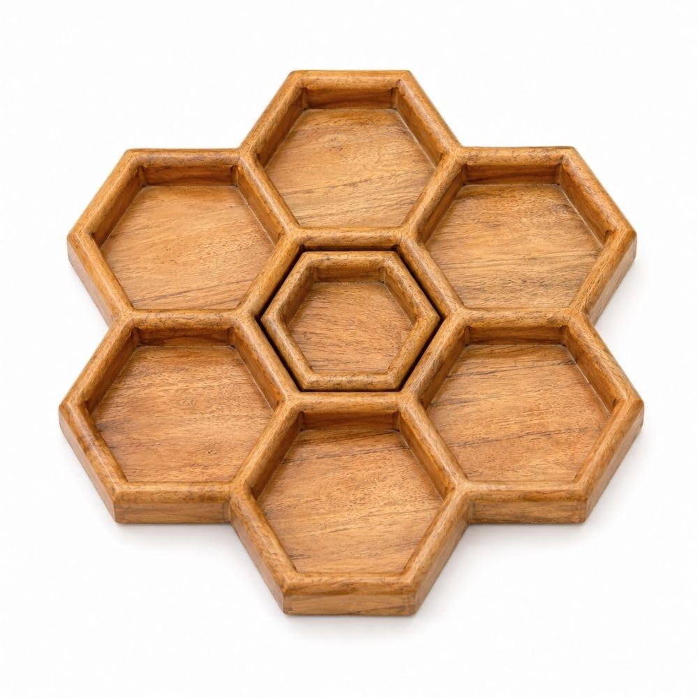 Acacia Wood Honeycomb Serving Platter - 7 Compartments -1