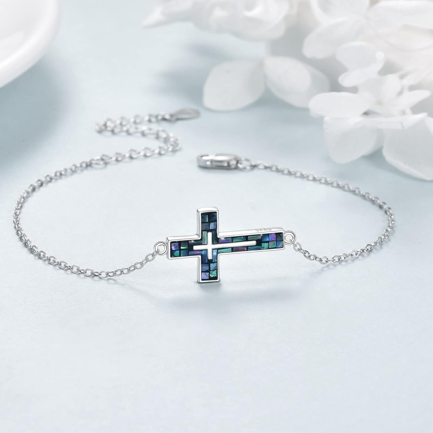 YFN Cross Bracelet Sterling Silver Religious Cross Bracelet Jewelry Gift for Women Men