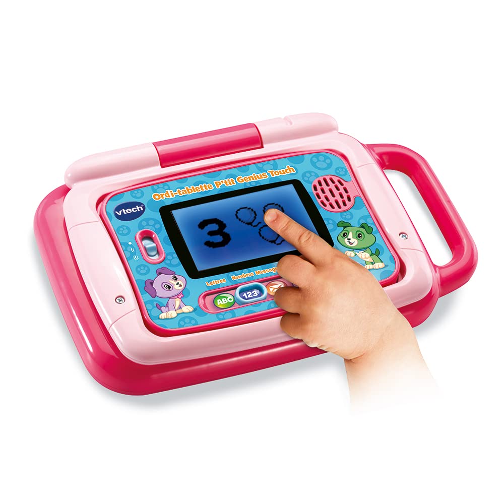 VTech - Tablet Ordi-P'tit Genius Touch Rose – Ordinateur pour Enfant, Tablette Educative - 2/6 Ans – Contenu en français