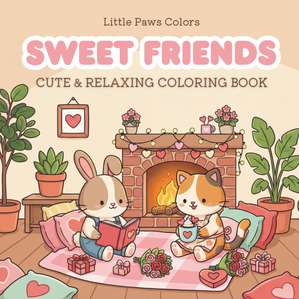 Sweet Friends: A Cute & Relaxing Kawaii Animals Coloring Book for Adults and Teens Featuring Adorable Scenes with Easy and Simple Designs