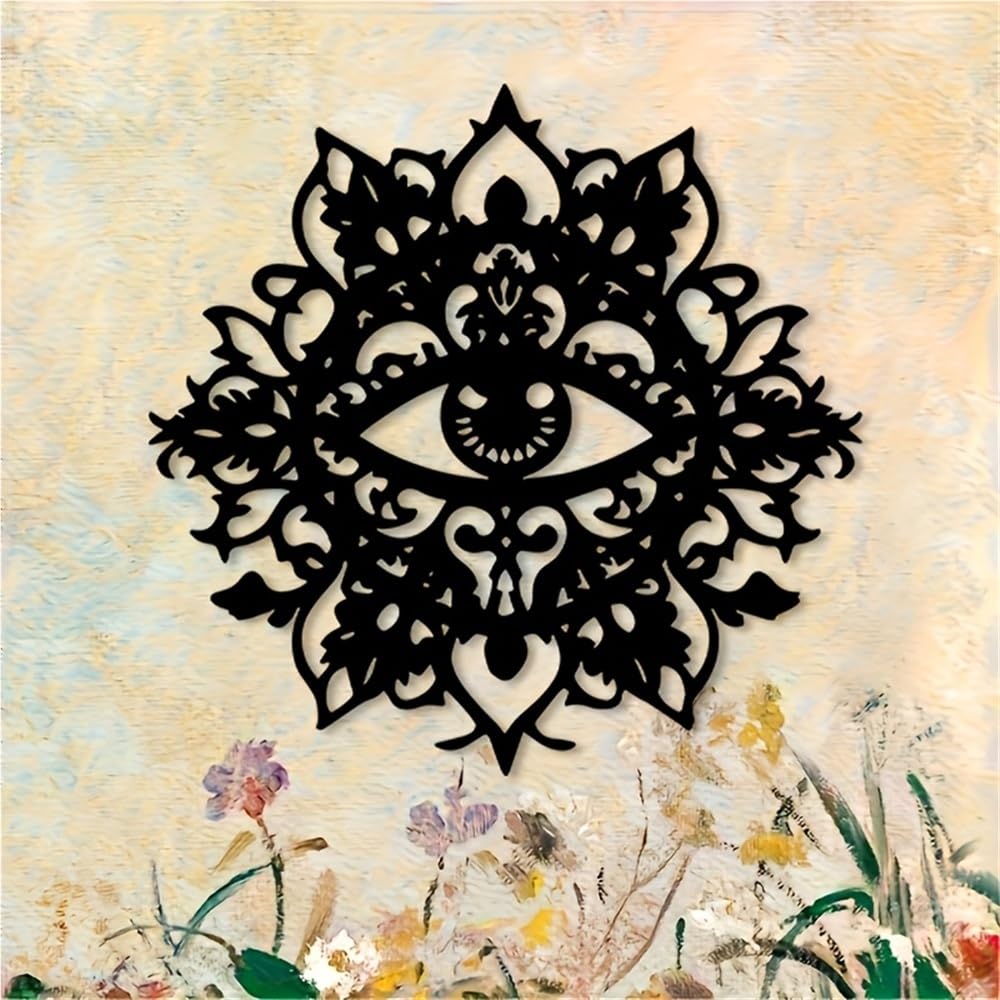 Decoración de pared abstracta contemporánea de metal, escultura moderna de mandala y ojo espiritual, estilo boho para meditación, ideal para sala de estar, dormitorio, estudio de yoga o jardín ex