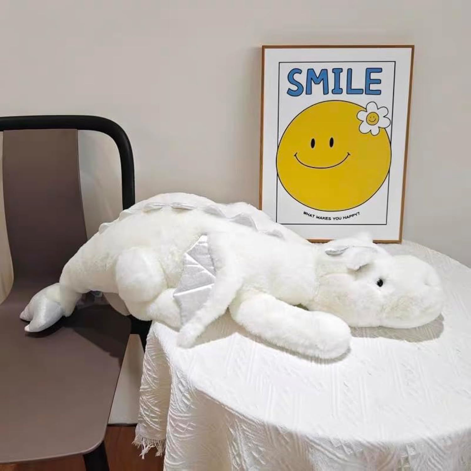 IFX24 27.6" White Dragon Stuffed Animal, Small Soft Dinosaur Plush for Kids and Adults, Sturdy Fluffy Plushie Pillow