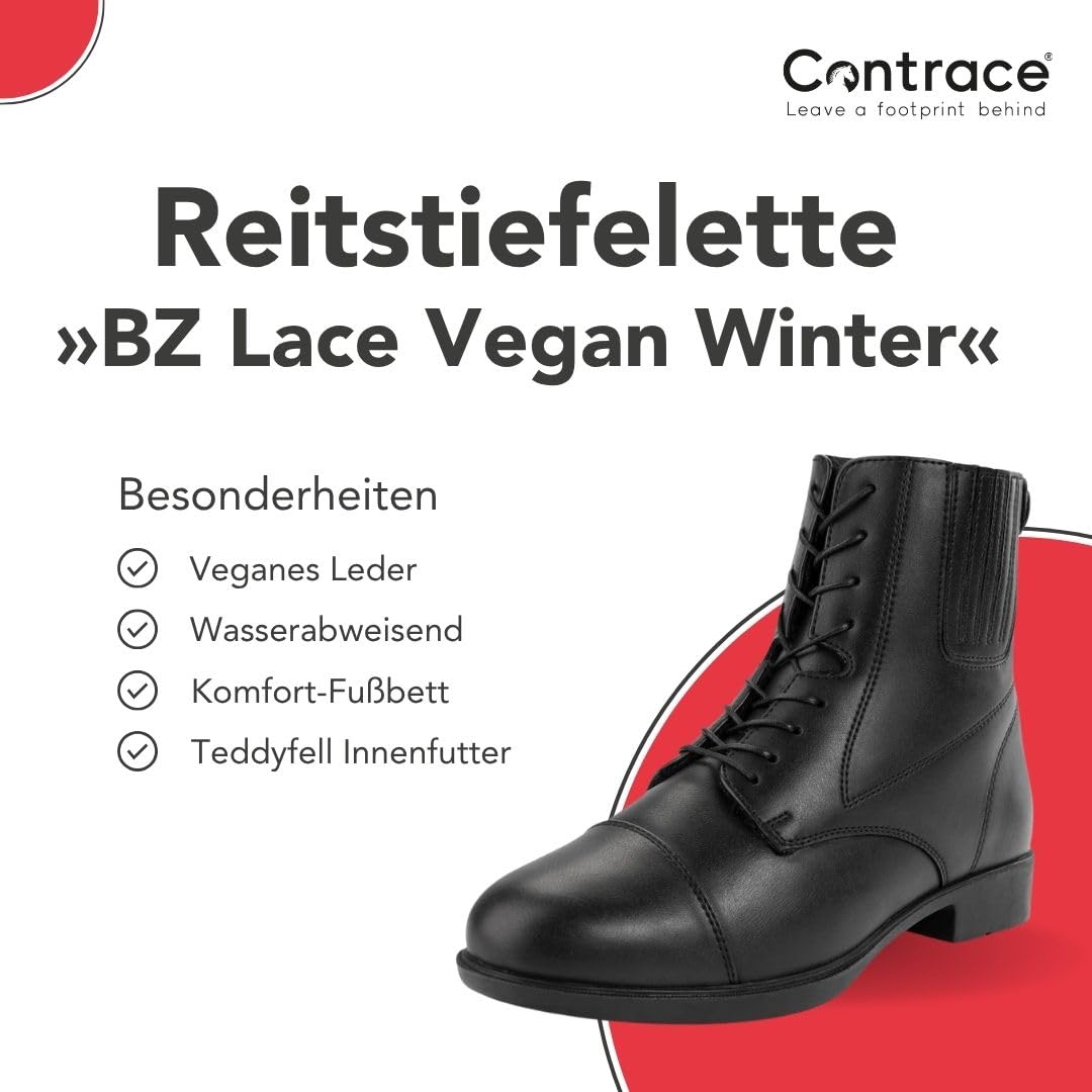 Vegane Reit-Stiefelette BZ LACE Winter« - Zip-Boot - Veganer Reit-Schlupf-Schuh - Komfortinnensohle - Schnürung - Teddyfutter - Hautverträglich - Atmungsaktiv