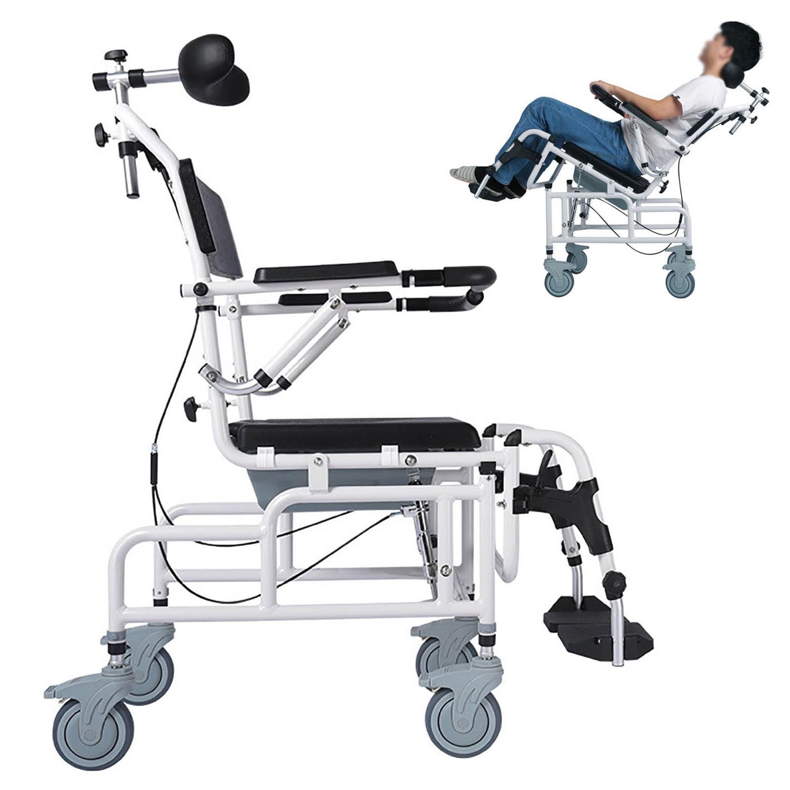 LTdlhFk Shower Chair, Tilt-in-Space Reclining Commode with Padded Seat,Armrests, Footrests,Adjustable Headrest,Can Be Tilted at 45°,330lb Capacity