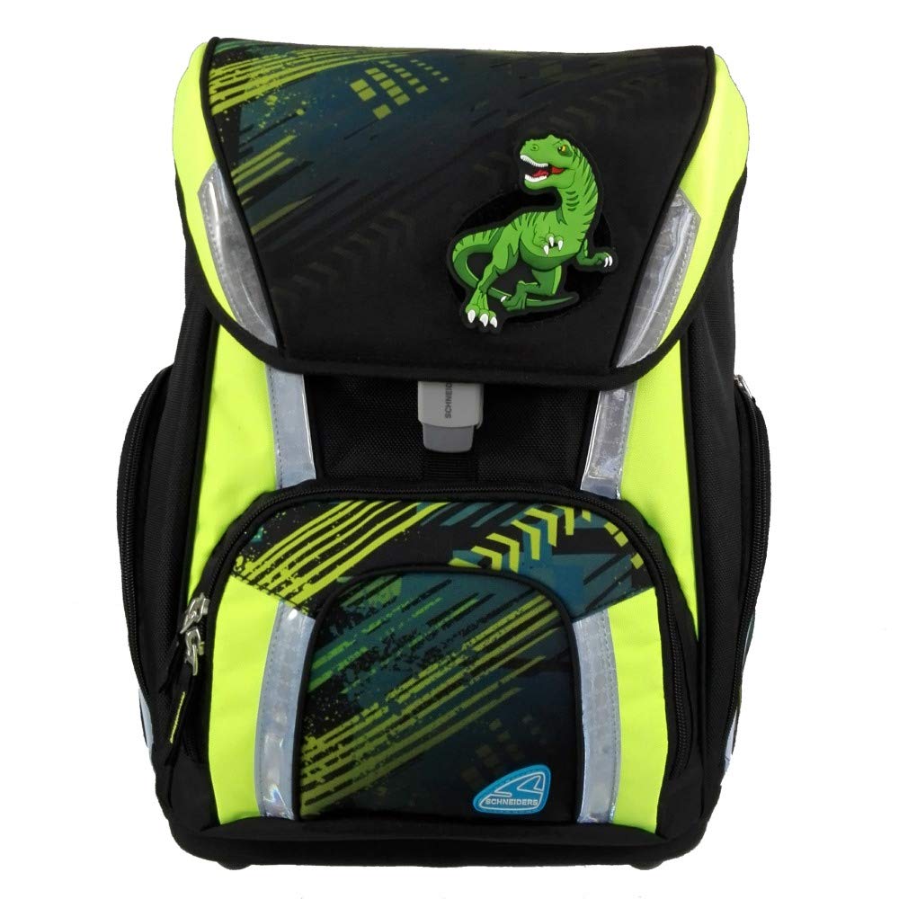 SCHNEIDERS Schulranzen-Set WILD Dino T-Rex – Mit LED-Leuchtsystem, Sporttasche, Brotdose & Trinkflasche