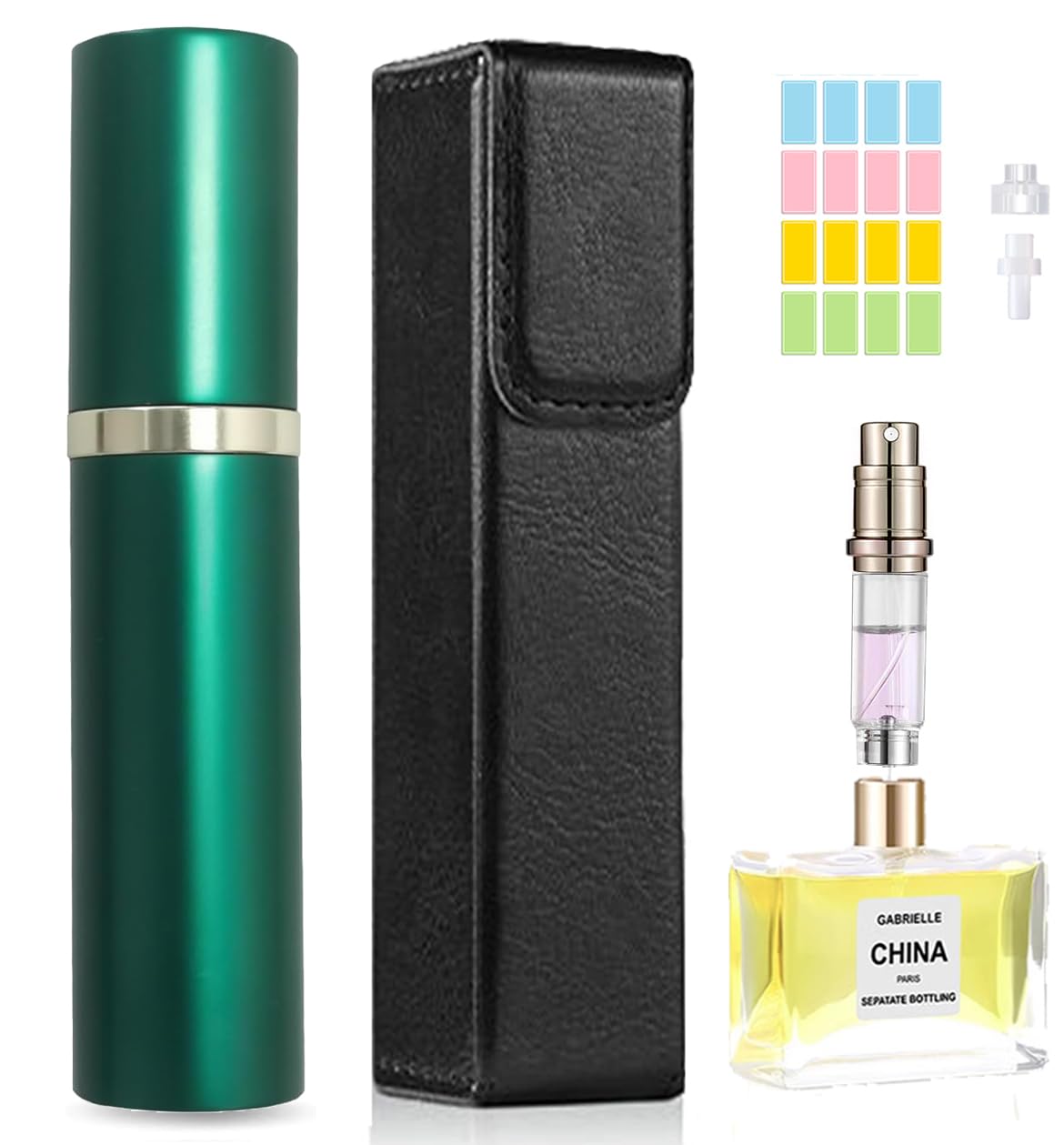 SixTmoonPerfume Travel Refillable Bottle,Perfumes Atomizer Bottle,Mini Cologne Dispenser, Portable Fragrances Sprayer Pocket Size Perfume Container for Women Men Cruise Trip Gift, 5ml (Green)