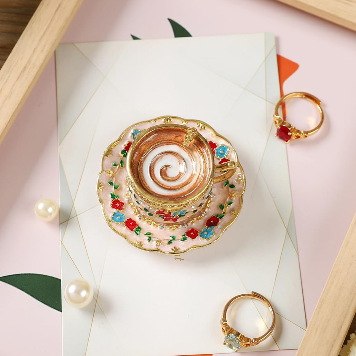 Coffee Cup Trinket Box Enamel Hinge Small Jewelry Boxes Hand-Painted Mother's Day Gift for Women - Image 5