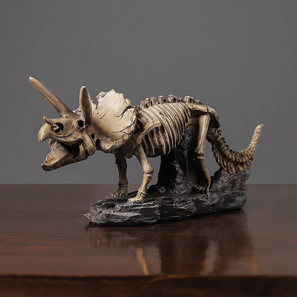 Adornos de estatuas fósiles de triceratops de simulación, escultura creativa de resina fósil de dinosaurio, decoración de escritorio de oficina en casa, decoración de mesa de estantería