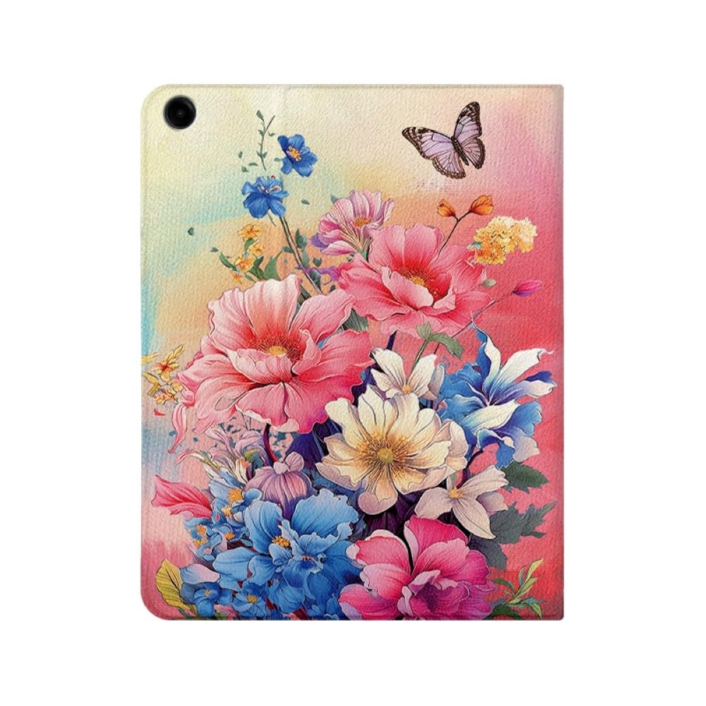 Étui compatible avec Samsung Galaxy Tab A7 10.4 2020 SM-T500 T505 T507 (motif : toutes les fleurs fleures) motif cuir flip back case cover