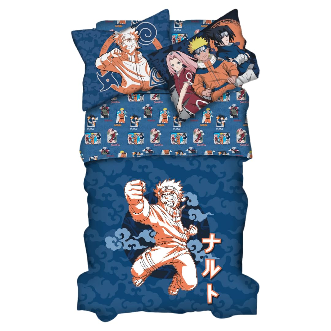 Franco Naruto Anime Kids Bedding Super Soft Cozy 2 Piece Microfiber Reversible Comforter & Pillowcase Set, Twin/Full (Officially Licensed Product)