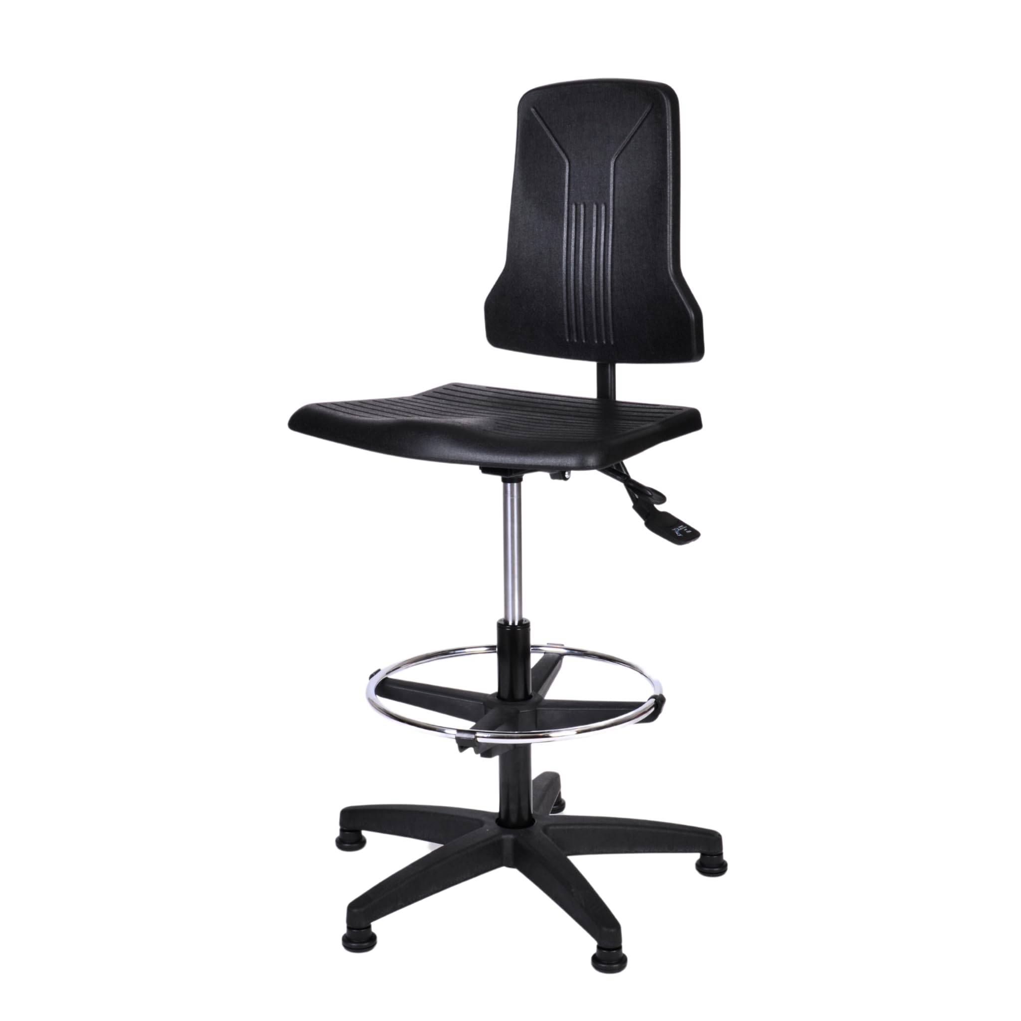 Topsit IND000120 Arbeitsstuhl aus Polyurethan, ergonomischer Arbeitsstuhl für Labor, Synchronmechanik, höhenverstellbar und leicht zu reinigen, Stabiler Sockel mit Metallfußring und Füßen.