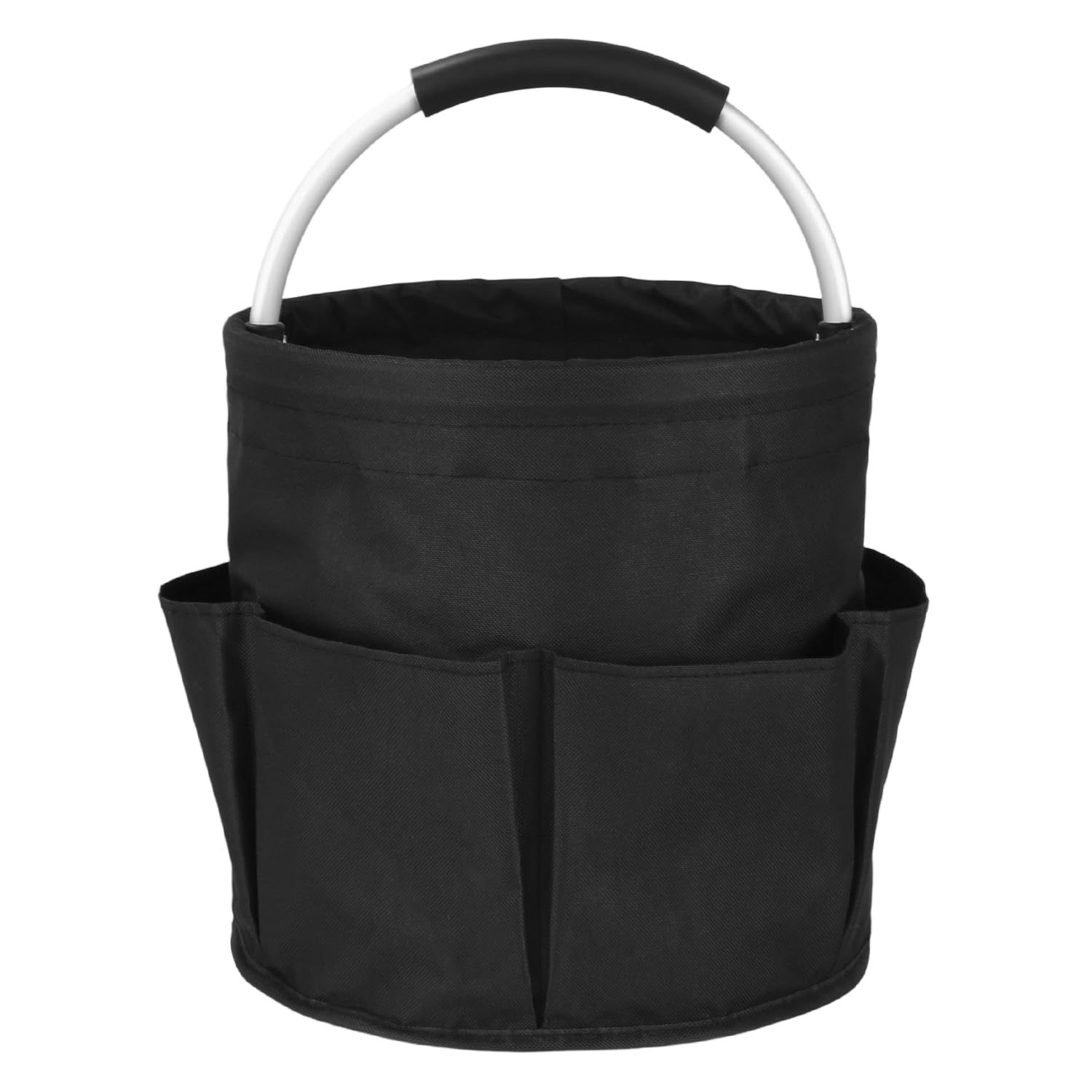Cestino porta Attrezzi con 6 Tasche Esterne,Contenitore per Utensili per la Pulizia, Borsa per Attrezzi da Giardino Facile da Pulire e Trasportare(Nero)