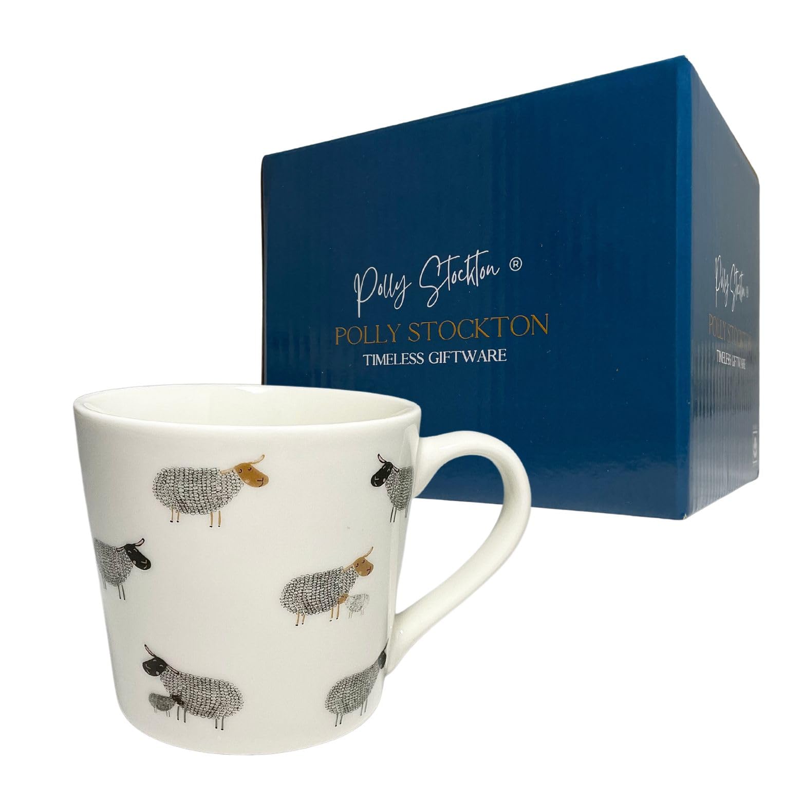 Polly Stockton Chic Sheep Mug, Ceramic Coffee & Tea Mug with Charming Animal Design. Tasteful Everyday Homeware