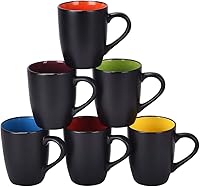 Lifecapido 6-Pack Black Ceramic Coffee Mugs, 16oz Large Capacity - Matte Black Exterior, Colorful Interior, Microwave & Dishwasher Safe