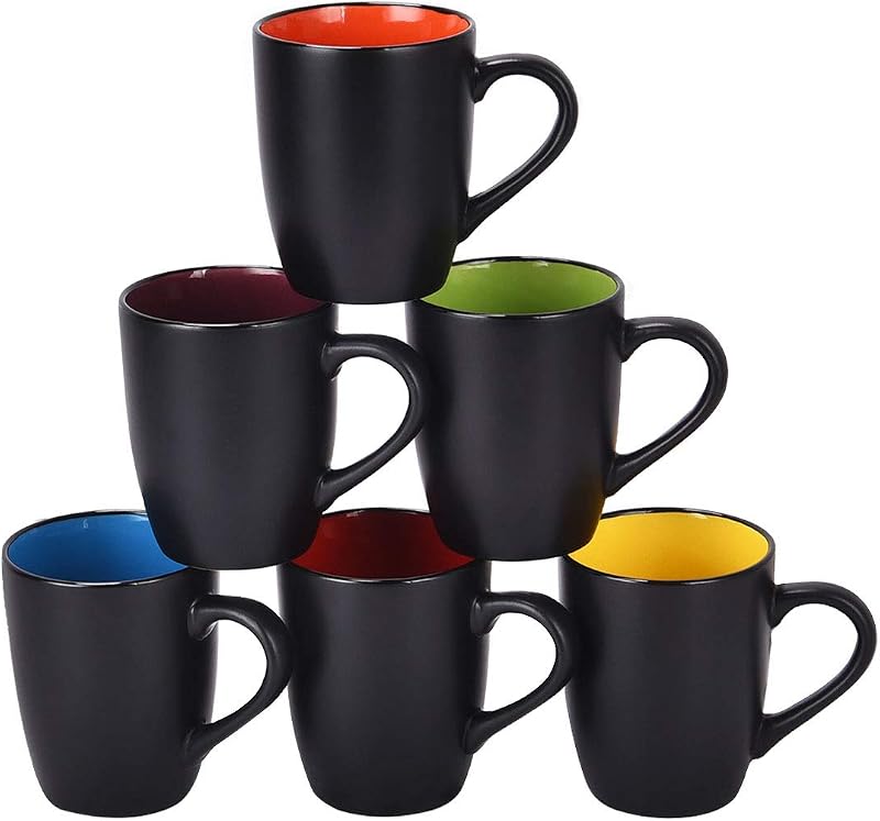 Lifecapido Juego de 6 modernas tazas de café de cerámica negra, capacidad de 16 onzas, perfectas para uso doméstico