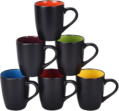 Lifecapido Set of 6 Modern Black Ceramic Coffee Mugs, 16 Ounce Capacity, Perfect for Home Use