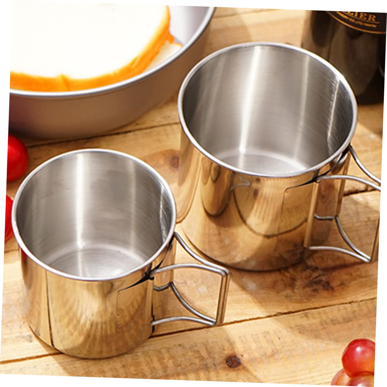 SKISUNO 4pcs Stainless Steel Cup Rice Bowl Mug Cup Stainless Steel Mug Water Container Outdoor Camping Mug Foldable Camping Folding Handle Metal Folding Drinking - Image 3