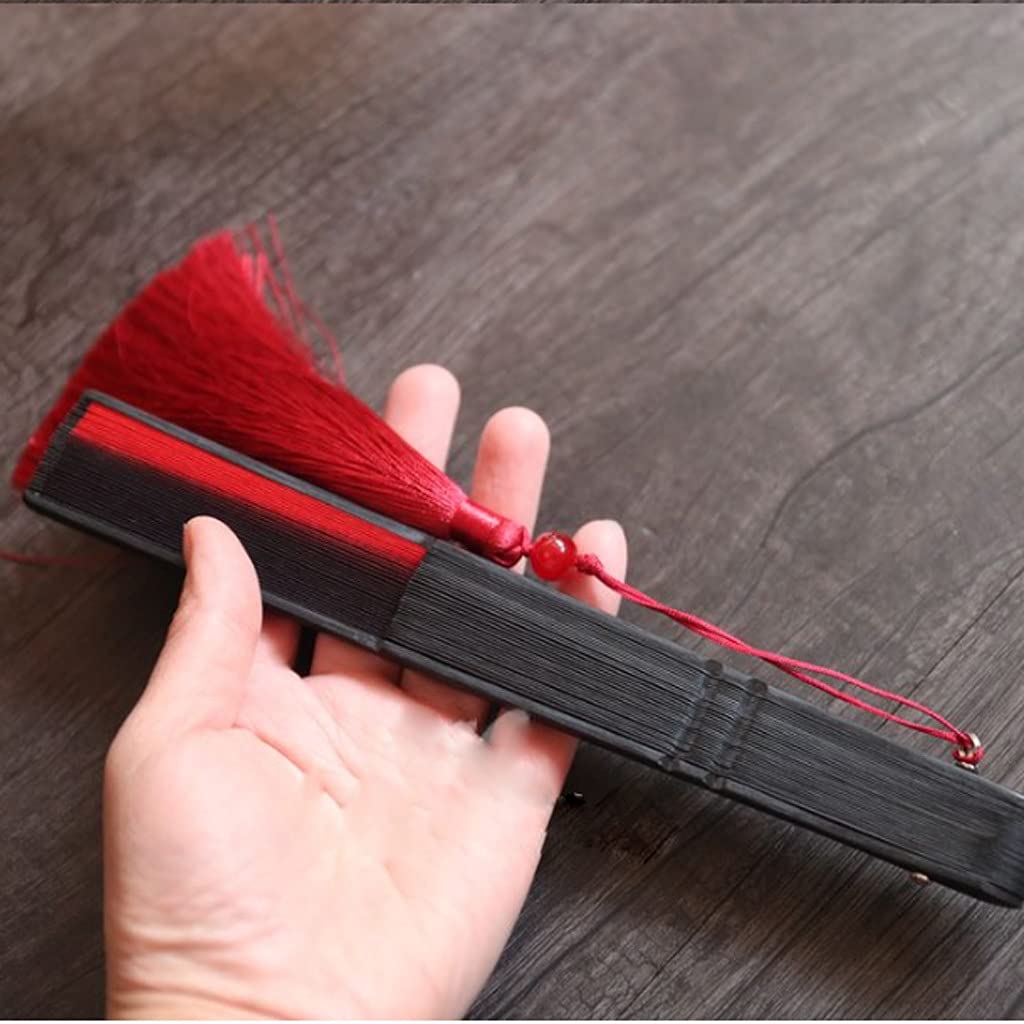 2 Pezzi Ventaglio Pieghevole Nero Per Uomo,Ventagli Pieghevole Cinese Con Manico In Plastica Vintage Con Ciondolo Nappa,Ventaglio Portatile Da 10 Pollici,Motivo Drago Stampato Su Entrambi I Lati