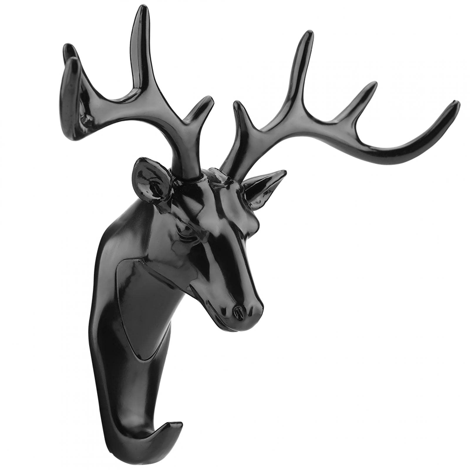 Liujaos Wall Mount 7.3 * 6.7In Deer Head Hanger, Animals Deer Head Hook Deer Hook, Coat Hook for Bathroom Living Room(black)