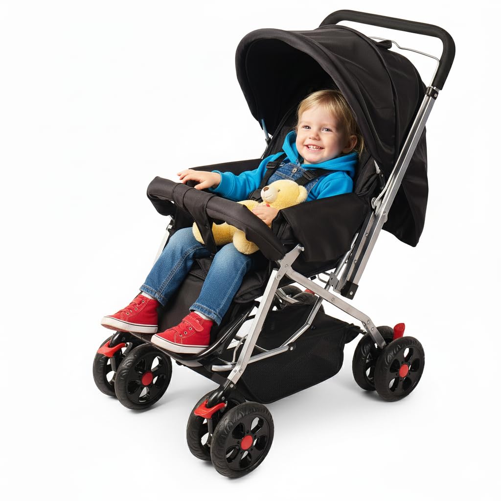 Jammbo Explorer Baby Stroller/Pram for 0 to 3 Years, New Born/Kids, with Safety Belt, Adjustable backrest, 360 Swivel Wheel, Large Storage Basket, Reversible Handlebar Net (Black)-picture-10