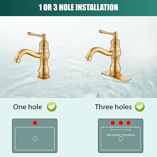 Miniatura 3 de Heyalan Grifo de lavabo de baño de un solo agujero, 1 mango, montaje en cubierta, de latón, grifo mezclador de baño con drenaje, alcance de boquilla