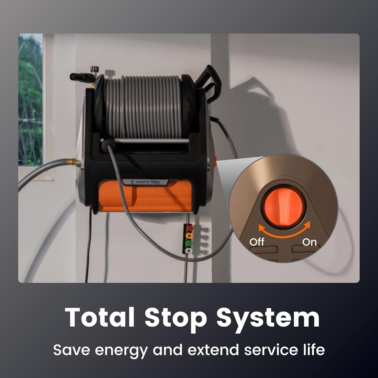 Giraffe Tools Grandfalls Wall Mounted Pressure Washer Pro, Max 2900 PSI, 2.2 GPM Electric Power Washer with 100ft Retractable Hose, Foam Cannon, 4-Nozzles, Automatic Rewind