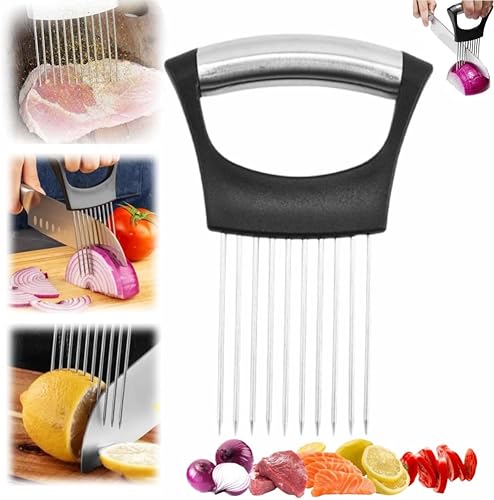 Soporte para rebanadas de cebolla, soporte de cebolla de acero inoxidable actualizado 2025 para rebanar limón cortador de verduras, herramienta