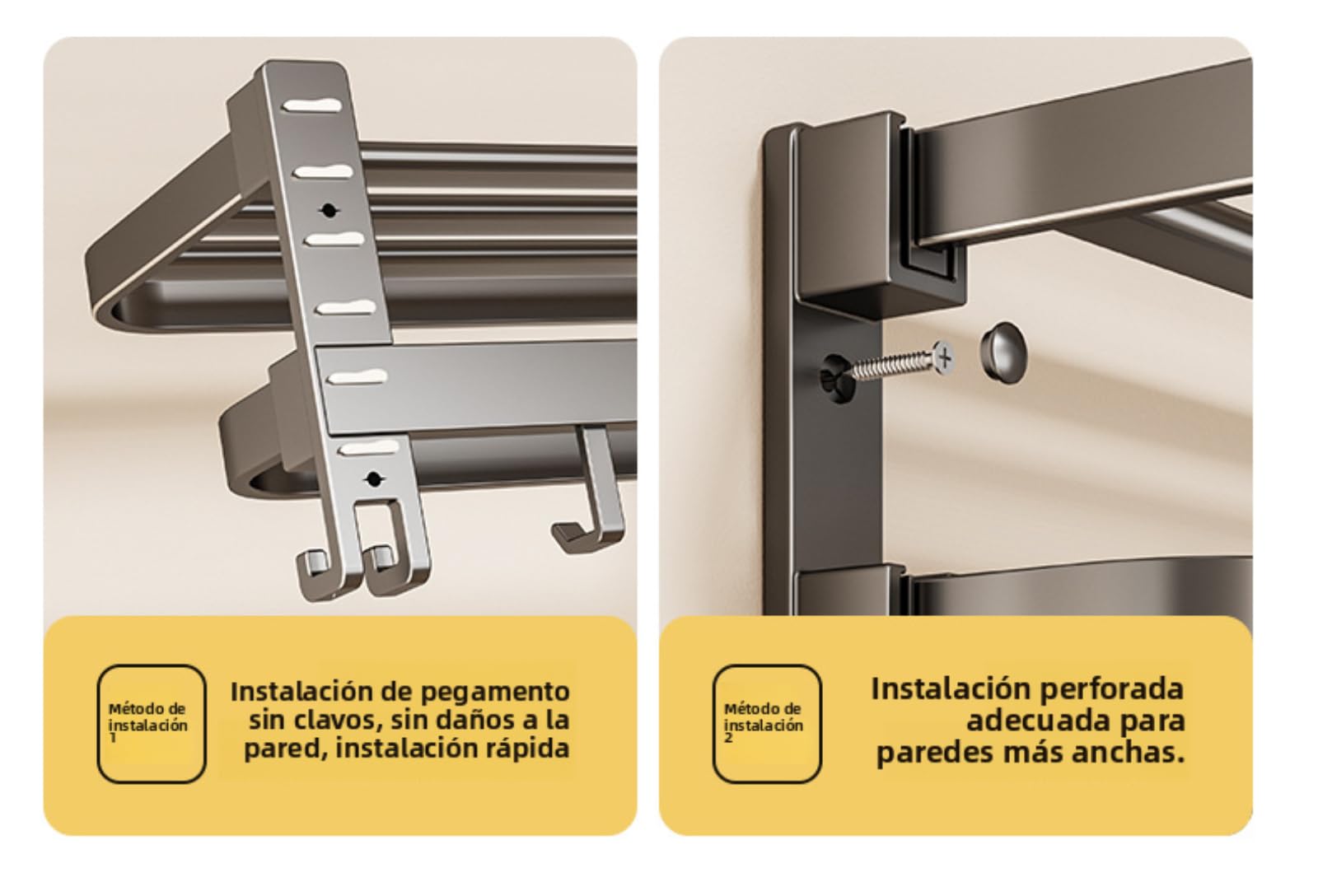 Toallero sin taladrar, toallero de baño Adhesivo, toallero de Pared con múltiples Ganchos, toallero de baño Cocina, 60 cm Gris