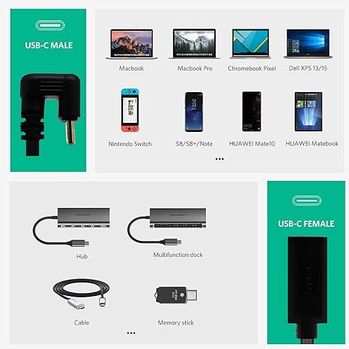 Miniatura 6 de AWADUO Cable USB C en forma de U, 4K a 60 Hz, 10 GBS, tipo C, macho de 180 grados a tipo C 3.1 C hembra, cable de datos de coche, cables de carga